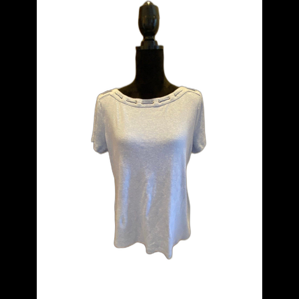 Karen Scott Top Womens Blouse  Blue Size‎ Large Nautical Neckline Short Sleeved